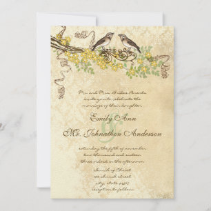 Invitation Beurre Jaune floraison Vintage Lovebird Mariages