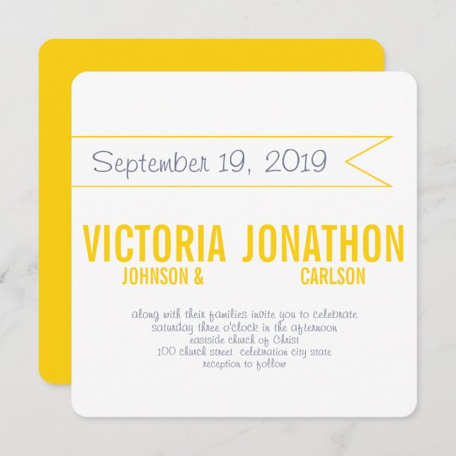 Invitation Beurre Jaune Mariage de typographie moderne (Devant / Derrière)