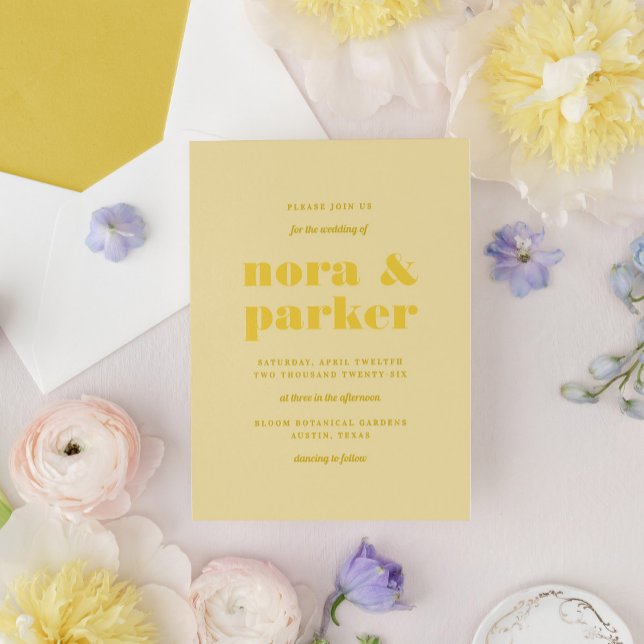 Invitation Beurre Jaune Simple Mariage moderne (Butter Yellow Simple Modern Wedding Invitation)