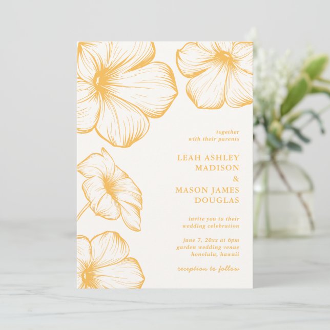 Invitation Beurre moderne Jaune Floral Mariage élégant (Debout devant)