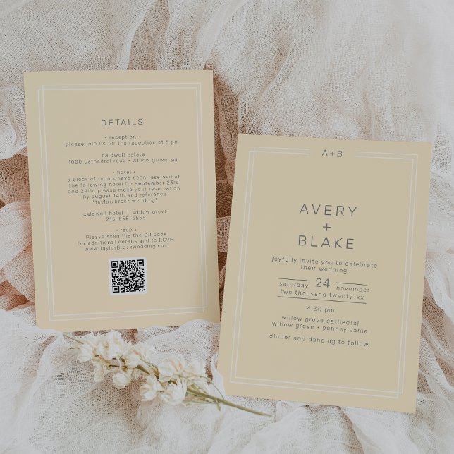 Invitation Beurre neutre simple Mariage de code QR jaune (AVERY Simple Neutral Butter Yellow QR Code Wedding Invitation)