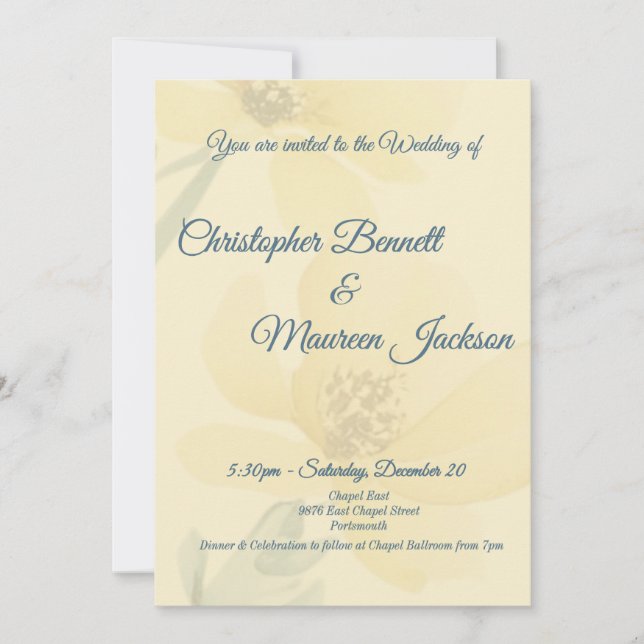 Invitation Beurre pâle Mariage d'aquarelle Florale Jaune (Devant)