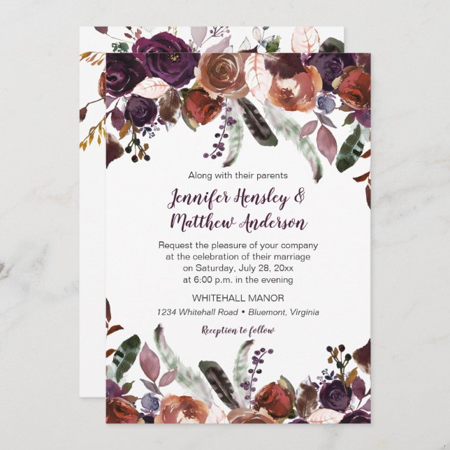 Invitation Beurre Poupée Roses Boho Mariage (Devant / Derrière)