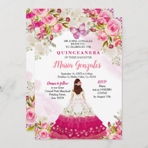 Invitation Beurre rose Quinceanera Anniversaire mexicain