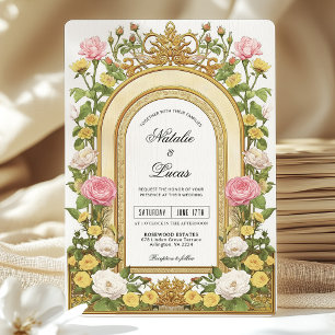 Invitation Beurre rose Vintage Art nouveau Mariage