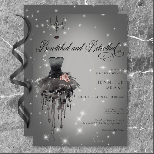 Invitation Bewitched & Betrothed Halloween Glam Black Shower (Bewitched & Betrothed Halloween Glam Black Shower Invitation)
