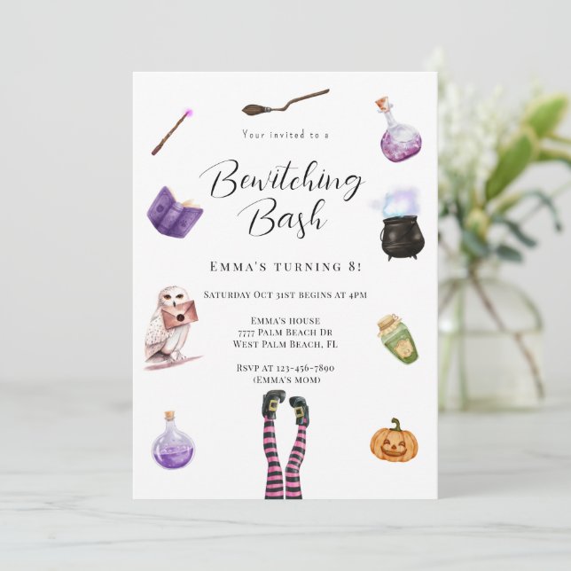 Invitation Bewitching Bash Halloween Witch Party (Debout devant)