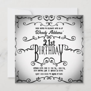 Invitation Biack et blanc Vintage Ornamental gothique anniver