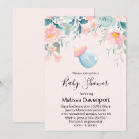 Biberon bleu et rose avec fleurs Baby Shower