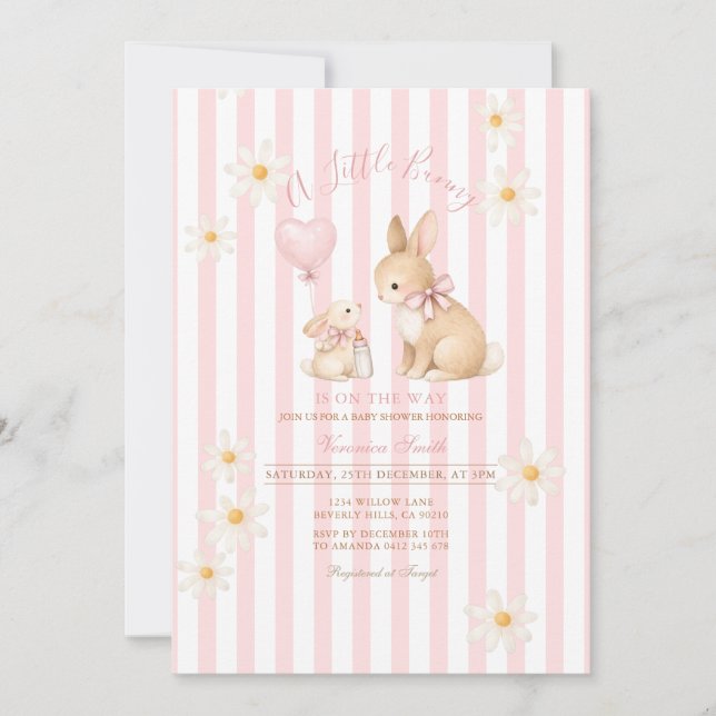 Invitation Biberon de bébé fille Little Bunny Daisy (Devant)