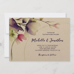 Invitation Bible Florale rose violet Verse Mariage chrétien