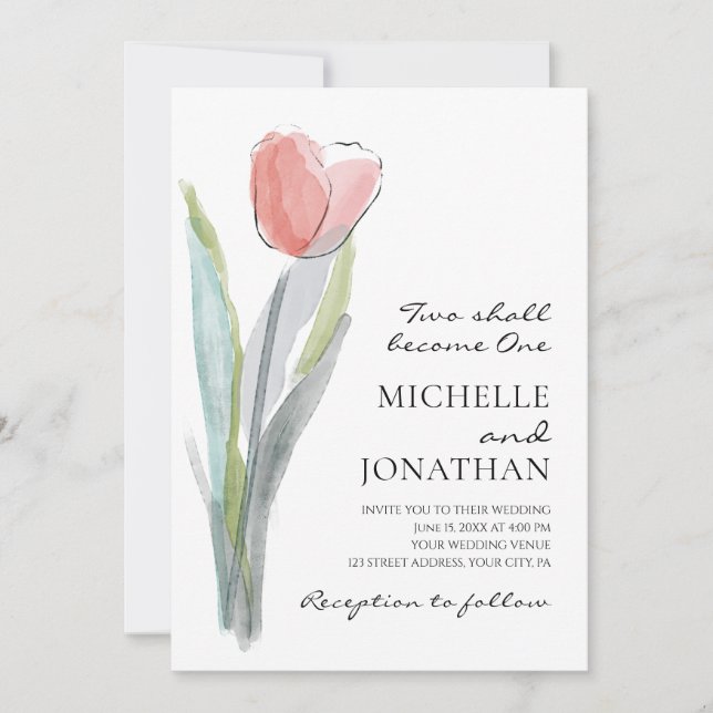 Invitation Bible moderne Tulip rose Verse Mariage chrétien (Devant)