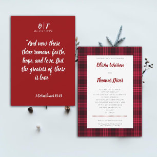 Invitation Bible Verse hiver Cosy Rouge Plaid Élégant Mariage