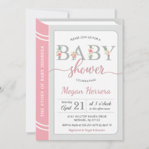Invitation Bibliothèque Bâtiment Bébé Fille Shower Chic Rose