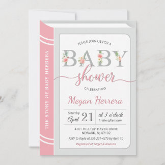 Invitation Bibliothèque Bâtiment Bébé Fille Shower Chic Rose