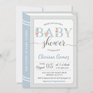 Invitation Bibliothèque Bâtiment Bébé Garçon Shower Bleu Clai