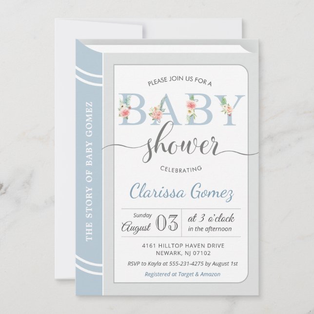 Invitation Bibliothèque Bâtiment Bébé Garçon Shower Bleu Clai (Devant)