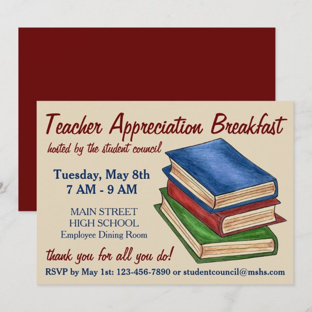 Invitation Bibliothèque Stack School Appréciation de l'enseig (Devant / Derrière)