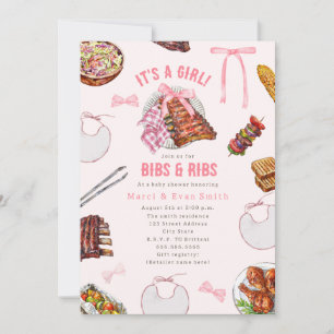 Invitation Bibs & Ribs BBQ Pique-nique Fille Baby Shower