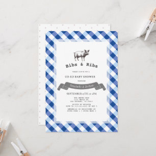Invitation Bibs & Ribs Rustique Baby Shower Co-Ed Gingham Mar