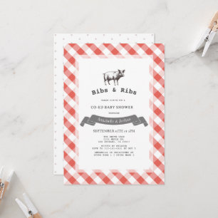 Invitation Bibs & Ribs Rustique Baby Shower Rouge Gingham Mix