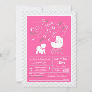 Invitation Bichon Frise Chien Baby shower fille rose