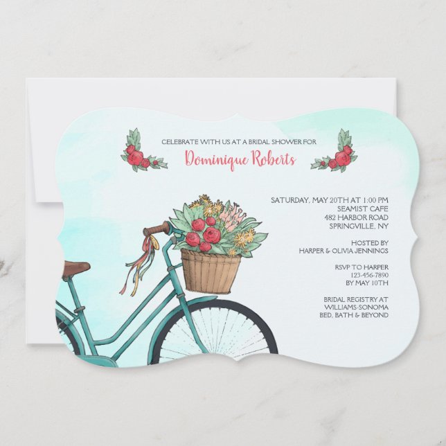 Invitation Bicyclette Avec Fleurs (Devant)