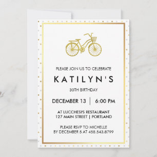Invitation Bicyclette chic d'or avec le pois d'or et d'argent