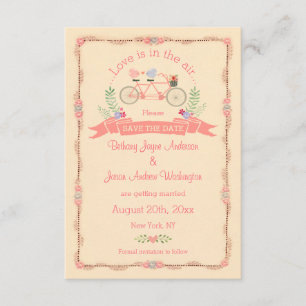 Invitation Bicyclette en tandem, oiseaux et bannière Enregist