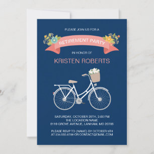 Invitation Bicyclette Marine Blue Floral Ribbon Retraite Part