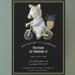 Invitation Bicyclette mignonne animal troisième anniversaire