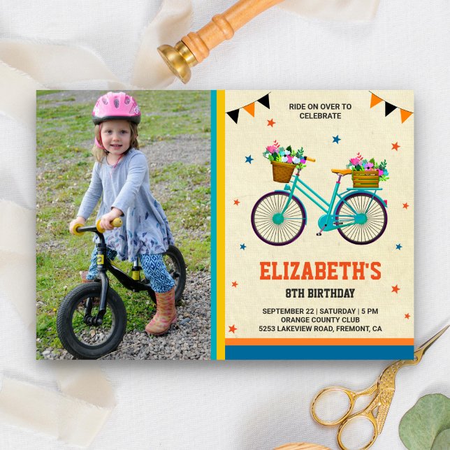 Invitation Bicyclette mignonne Enfants Photo Anniversaire (Créateur téléchargé)