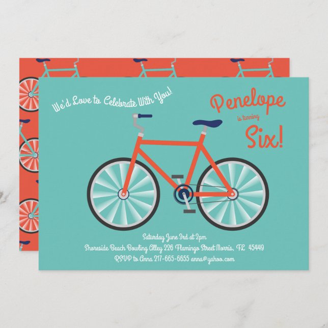 Invitation Bicyclette mignonne Enfants Vélo Anniversaire Fête (Devant / Derrière)