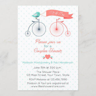 Invitation Bicyclettes vintages Couple nuptiale douche Invita