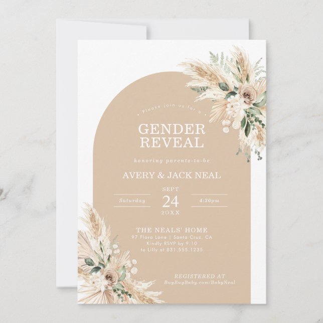 Invitation Biege Pampas Grass Baby Genre Reveal (Devant)