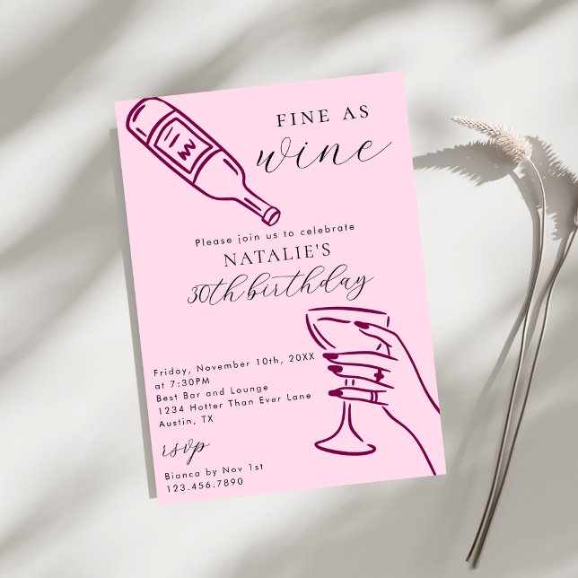 Invitation Bien Comme Le Vin Thème Main Dessiné Anniversaire  (Créateur téléchargé)