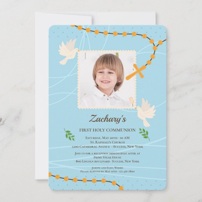 Invitation Bienheureux Rosaire Photo Communion (Devant)