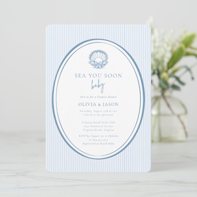 Invitation Bientôt à la mer Bébé Baby Shower pour couples côt (Debout devant)