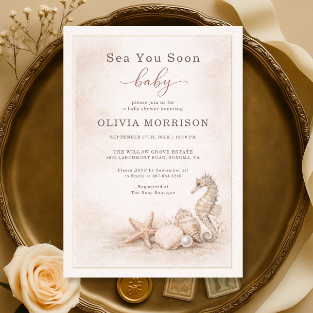 Invitation Bientôt à la mer Bébé Fête de Naissance Océan (Créateur téléchargé)