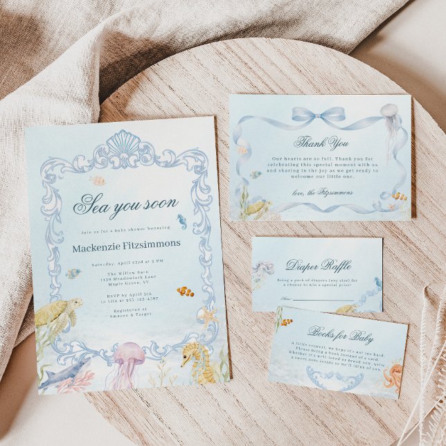 Invitation Bientôt à la mer Bébé Rococo (Sea You Soon Rococo Baby Shower Invitation )
