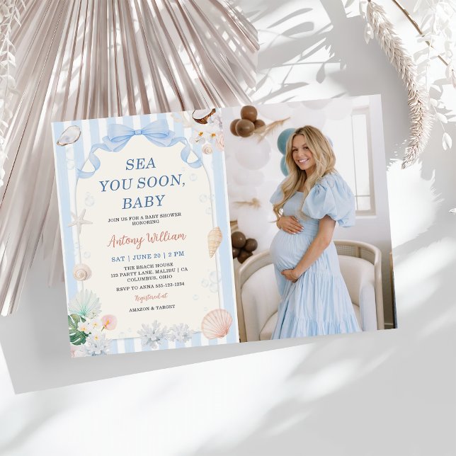 Invitation Bientôt à la mer, bébé Shower photo de bébé coquil (Créateur téléchargé)