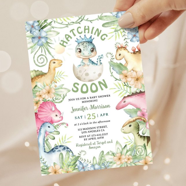 Invitation Bientôt à l'éclosion Garçon Dino Fête de Bébé Dino (Créateur téléchargé)