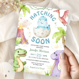 Invitation Bientôt à l'éclosion Garçon Dinosaure Baby Shower