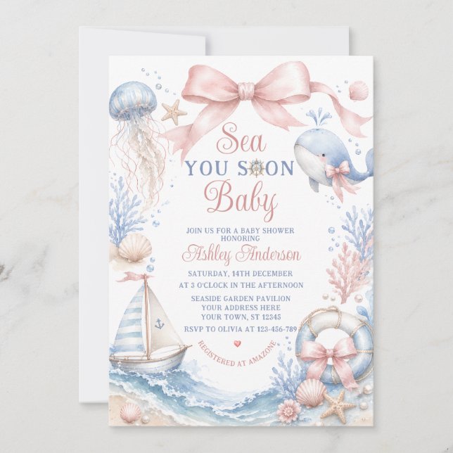 Invitation Bientôt à Vous Bébé Fille Baby Shower (Devant)