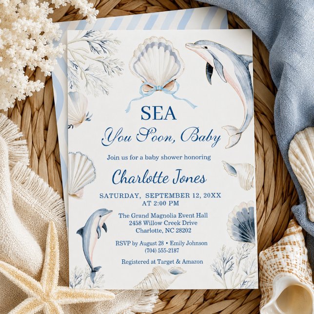 Invitation Bientôt à Vous Bébé Garçon Fête de Naissance Côtiè (Sea you soon Baby Boy coastal baby shower invitation)
