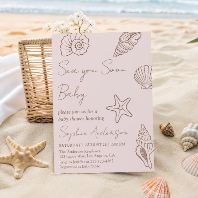Invitation Bientôt Bébé sur le Rivage Fête de Naissance Coqui (Créateur téléchargé)