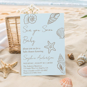 Invitation Bientôt Bébé sur le Rivage Fête de Naissance Thème