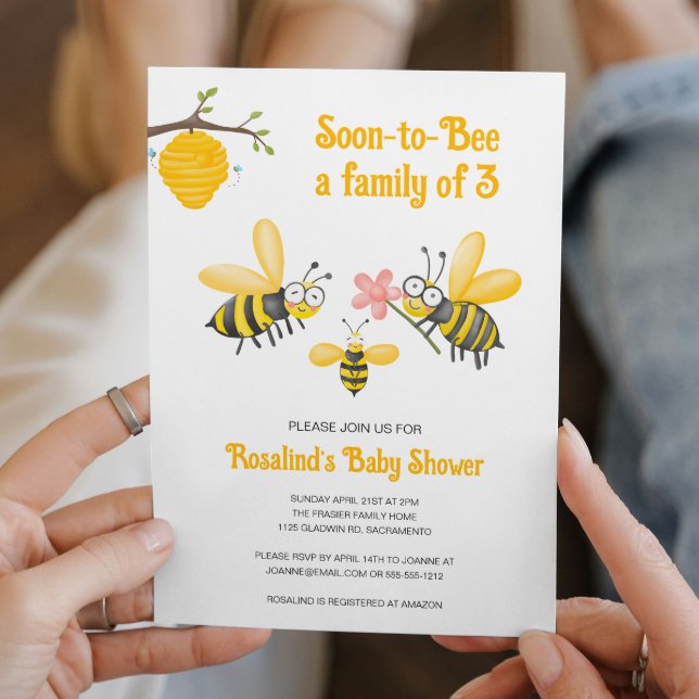 Invitation Bientôt Bee Une famille de 3 Baby showers Invitati (Créateur téléchargé)