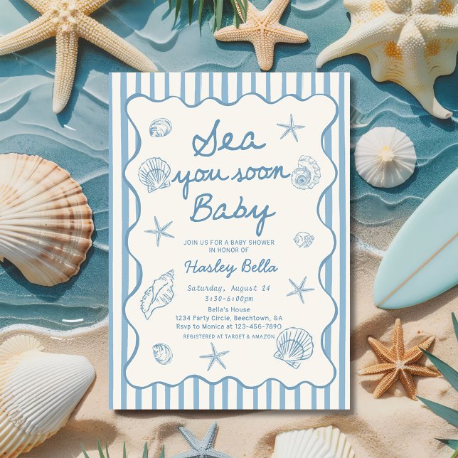 Invitation Bientôt de vous bébé Coquillage Bébé Shower Côté M (Créateur téléchargé)