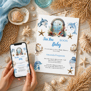 Invitation Bientôt de vous voir dans l'océan animaux garçon B